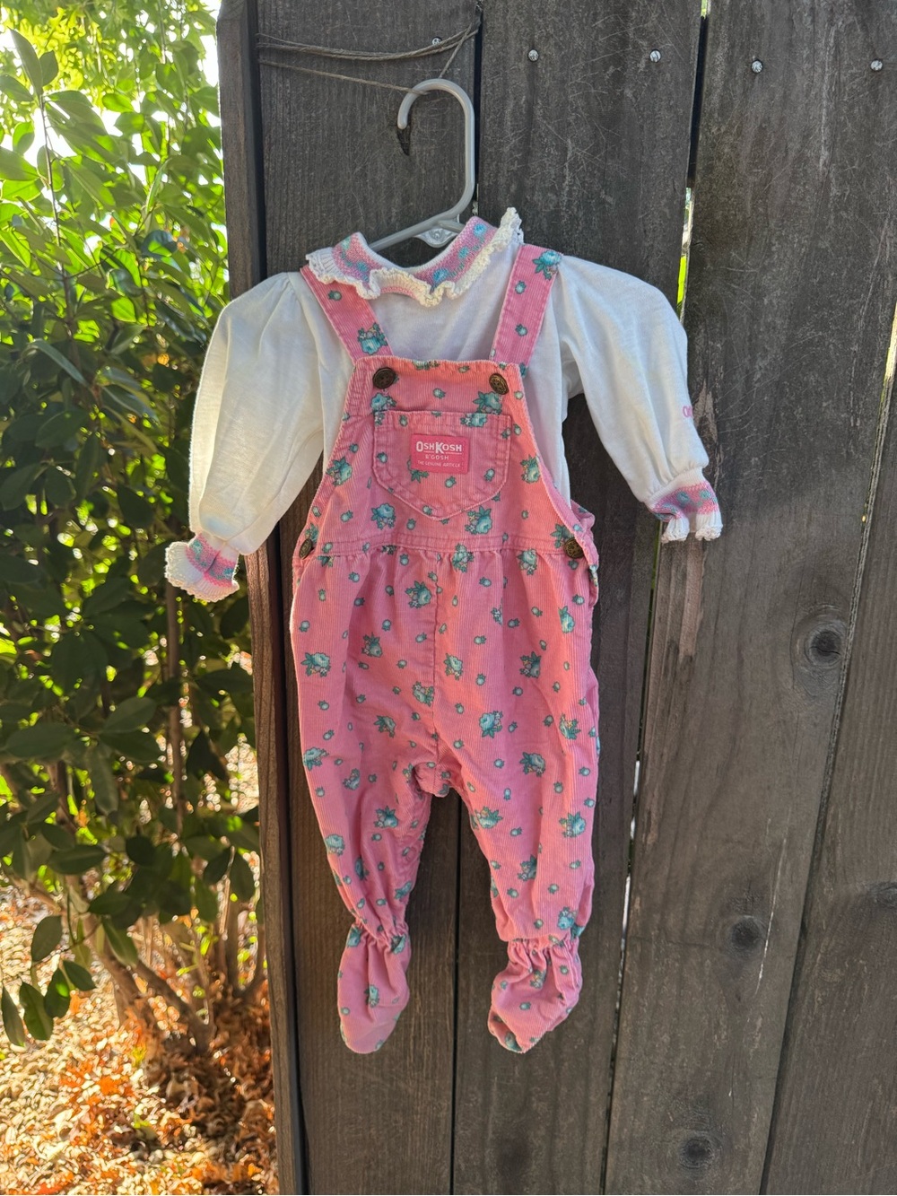 Vintage OshKosh Floral Corduroy Overalls Set